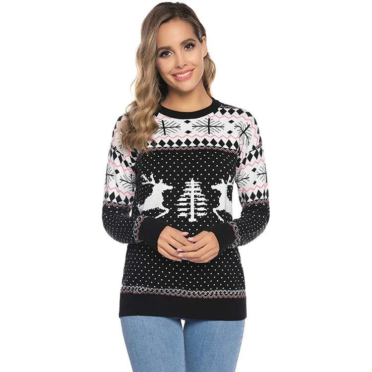 2025 New Christmas Matching Sweaters for Women Men Couples Knitwear Jacquard Elk Print Jumpers Full Sleeve Warm Soft Pullovers