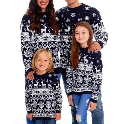 Family Christmas Sweater Winter Snowflake Print Warm Long Sleeve round Neck Pullovers Knitted Tops Parent Child Outfit