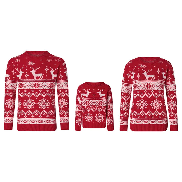 Family Christmas Sweater Winter Snowflake Print Warm Long Sleeve round Neck Pullovers Knitted Tops Parent Child Outfit