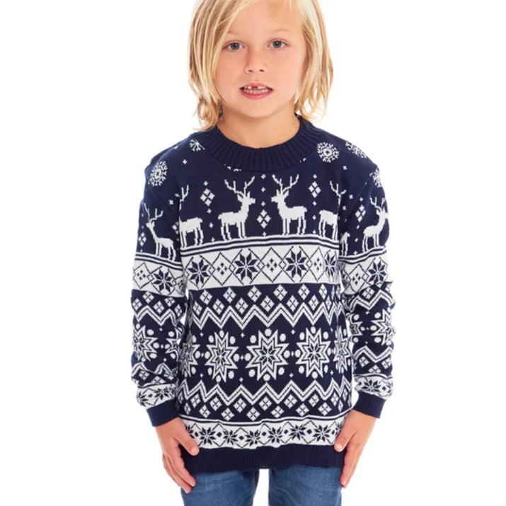 Family Christmas Sweater Winter Snowflake Print Warm Long Sleeve round Neck Pullovers Knitted Tops Parent Child Outfit